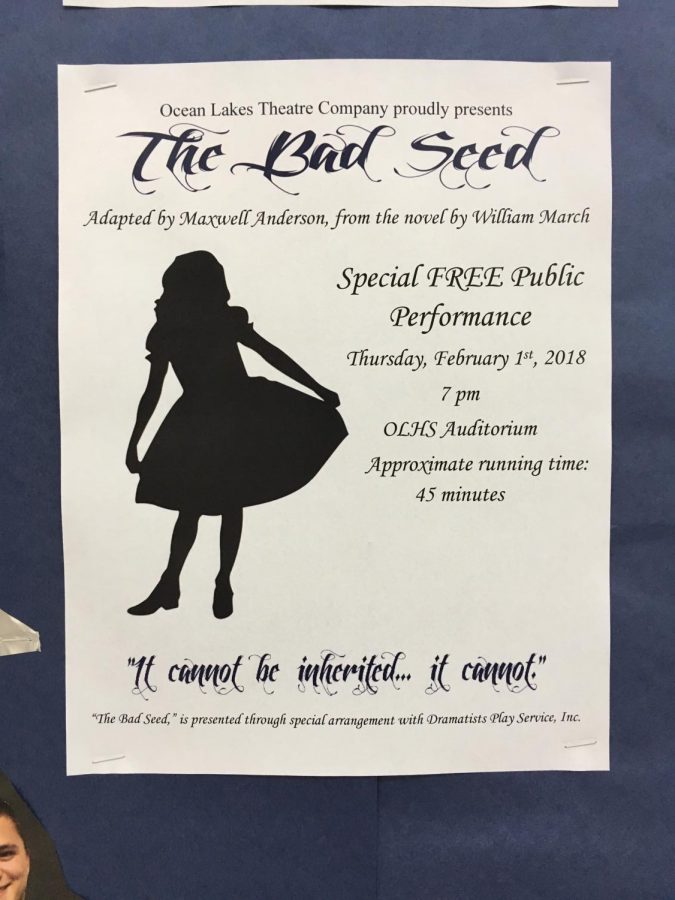 Posters promoting public performance of The Bad Seed were hung up around the school on the days leading up to the show.
