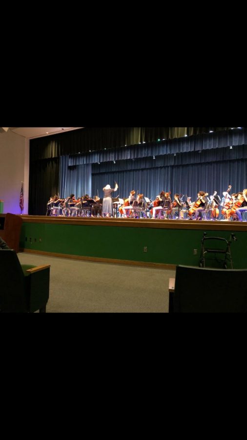 Depicts symphonic strings playing their assessment pieces. Taken by Makenna Miller.