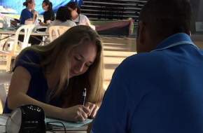 Photos of Laura Grabarczyk on the medical site of RAM in Puerto Rico.