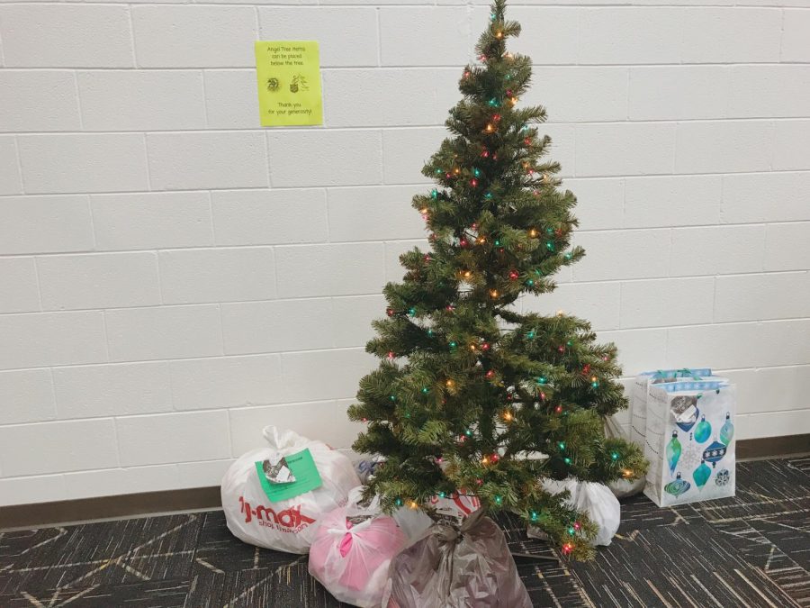 A pile of donated gifts sit under Ocean Lakes annual Angel Tree. Nov 28