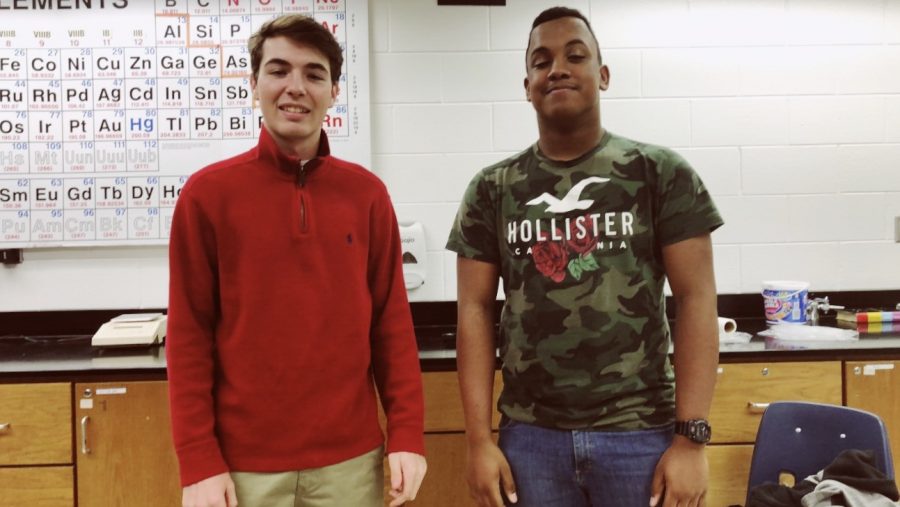 Juniors (left to right) Ben Austin and Edrian Vargas participate in RED day on Friday, Nov. 9.