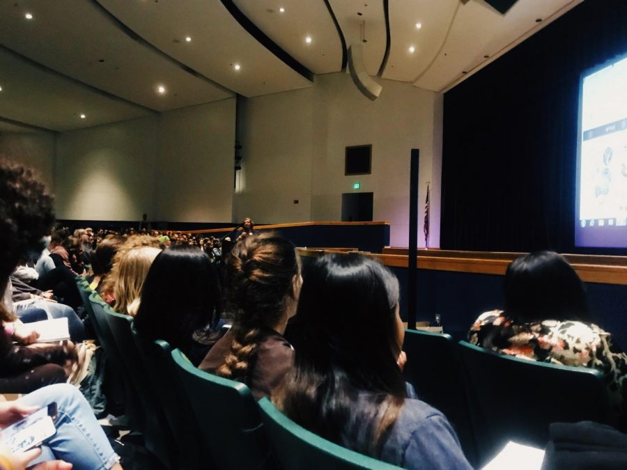 Class of 2020 receives ring information from Jostens representative in the auditorium on Oct. 31 during their advisory block.