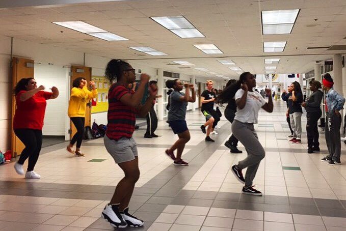 The step team practices after school with co-captains Lay-Lay Hoffman and Aliyah Webster leading. 
