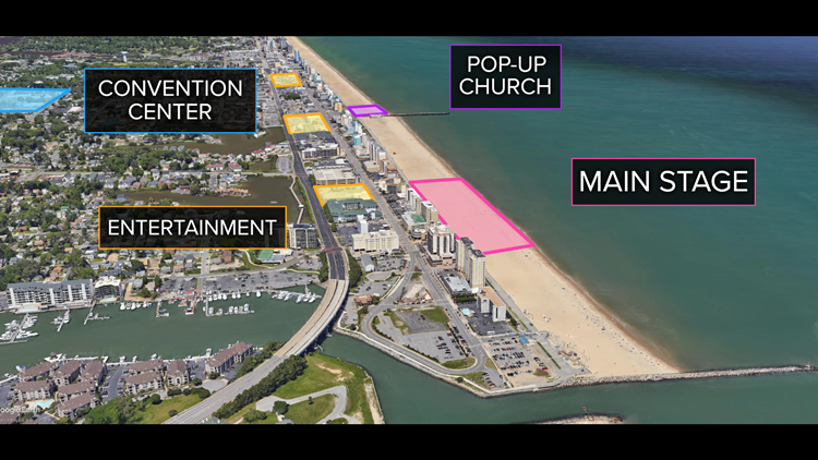 Map for the Something in the Water music festival details where specific events will take place at the Oceanfront. 