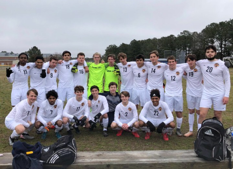 The boys soccer team poses at their scrimmage at Nandua High School on Mar. 2. 