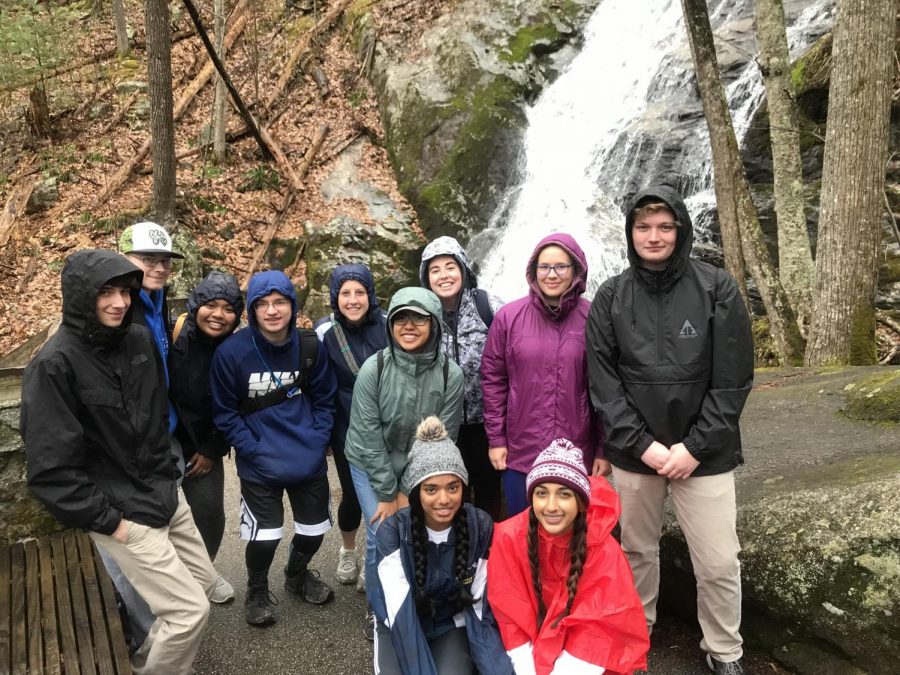 Science teacher Laura Eldredge’s magnet physical geology class poses in front of Crabtree Falls in Nelson County, VA. 