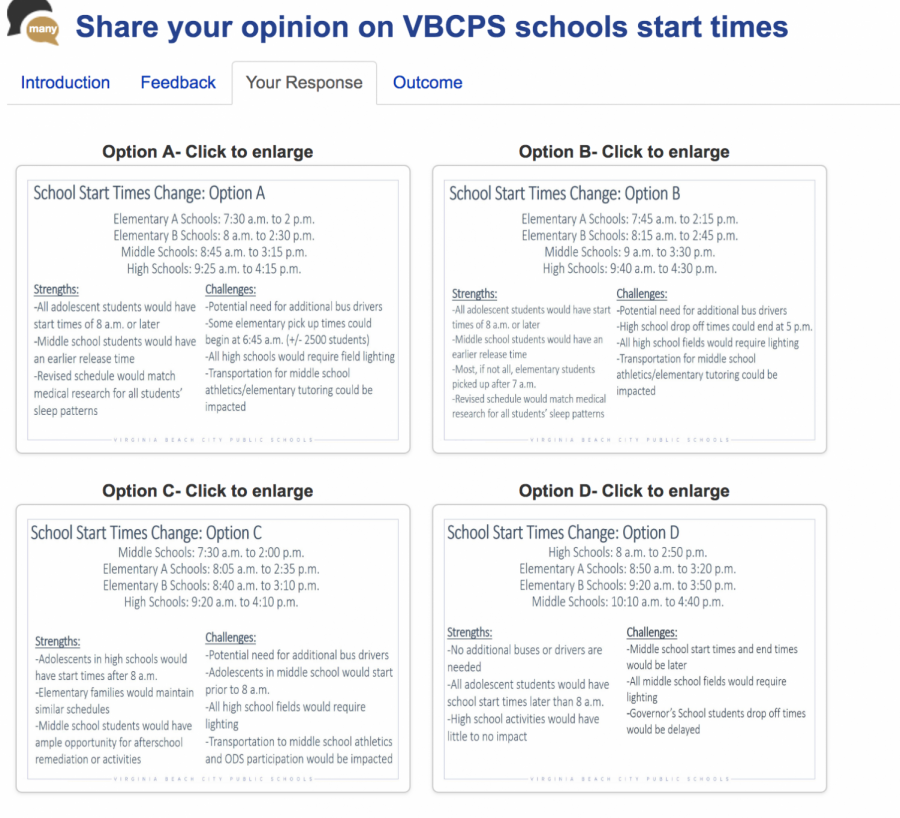 The survey posted on vbschools.com allows community members to vote on new school start times which will be implemented starting with the 2020-2021 school year