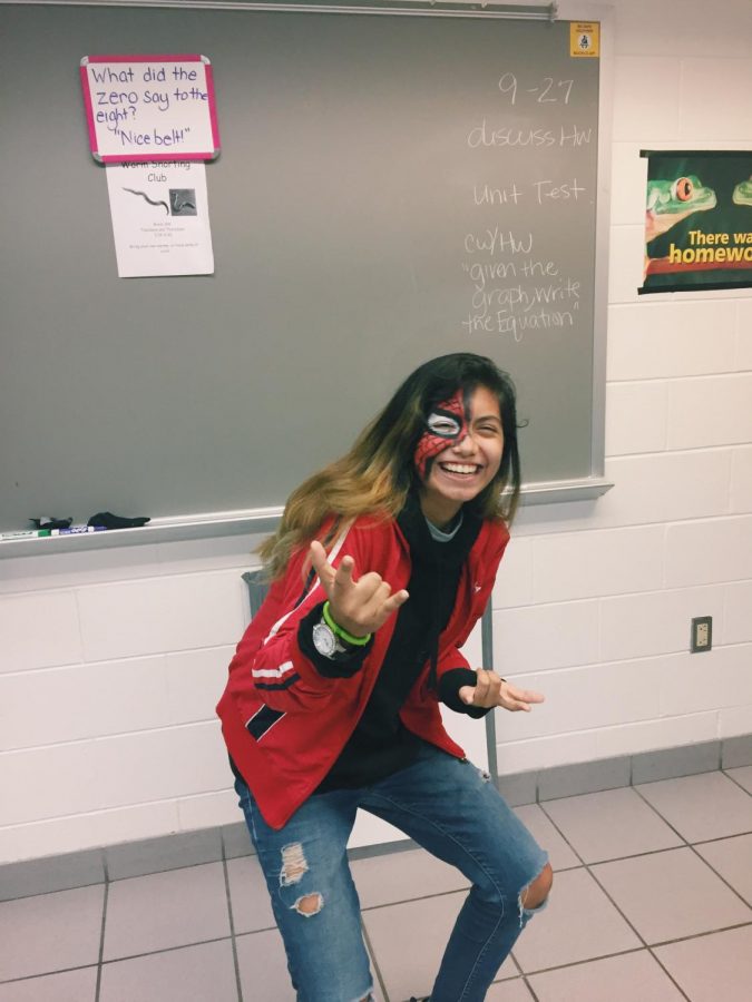 Students flooded the halls with colorful attire to celebrate spirit week. Picture here is one student dressed up like Spiderman, who apparently nationwide is Americas most popular super hero. 