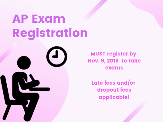 Canva of new AP exam registration details created by Alexia Fenner.