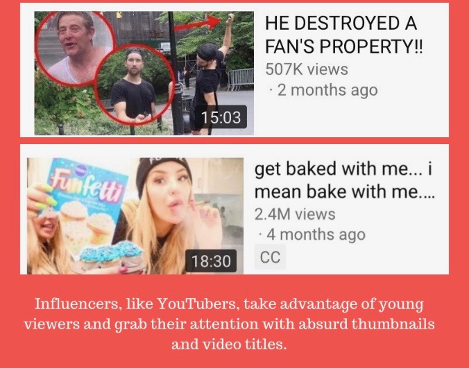A graphic that portrays examples of poor behavior  found in the videos of YouTubers like  Jason Nash and Tana Mongeau.
