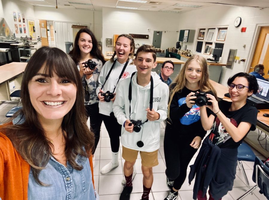 From left to right: Photography teacher Alissa McCullough, Cheyenne Kandiyeli, Emerson Hundley, Glen Ketering, Cole Wagemann (the photo bomb), Caitlin Smith, and Layla Bulfinch.