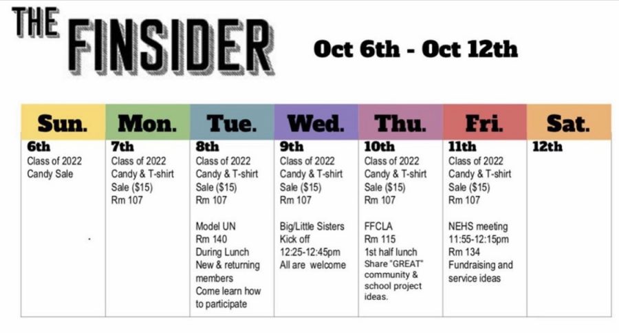 SCA members post The FInsider calendar for Oct. 6-12 on instagram page, photo from @OLHS_SCA.

