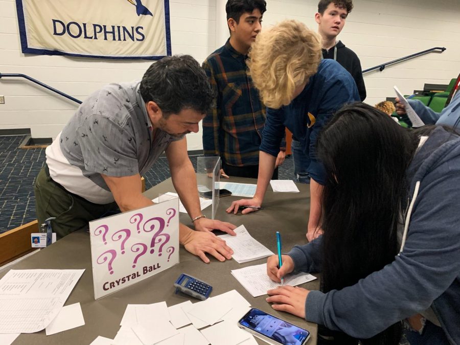Students fill out their finance chart at one of the stations in the schola on Jan. 23, 2020.