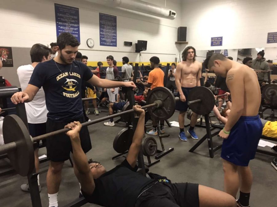 Players stay after to workout for the upcoming football season. Photo taken Jan. 23.