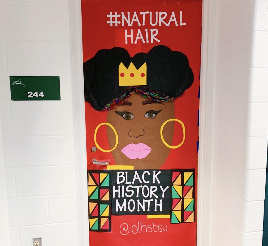 Señora Rosados door, 244, was decorated by the Black Student Union to represent the importance of the natural hair movement in black culture. Photo taken  on Feb. 10.