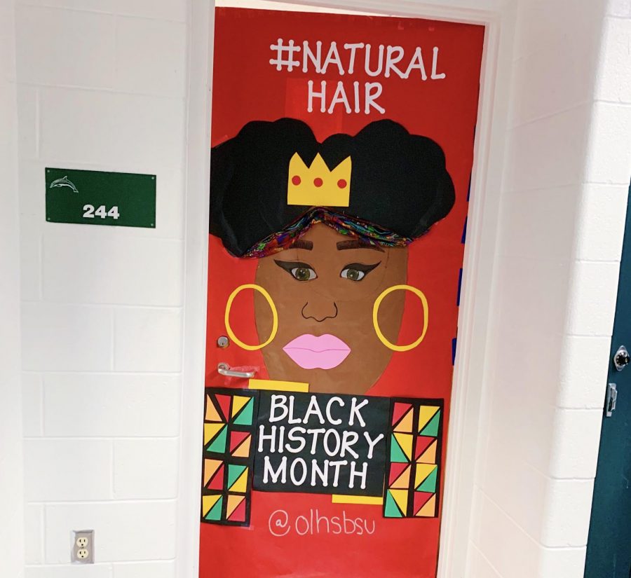Señora Rosados door, 244, was decorated by the Black Student Union to represent the importance of the natural hair movement in black culture. Photo taken  on Feb. 10.