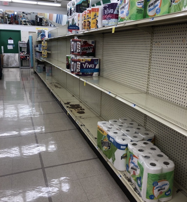 Very bare aisles seem to plague essential stores, like this Virginia Beach Rite Aid. Photo taken on March 15 .