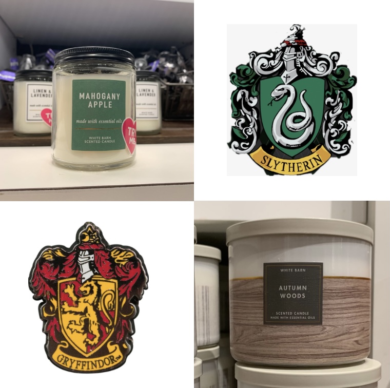 A picture of two of the candles along with the Hogwarts house theyre associated with by Gabby Moye