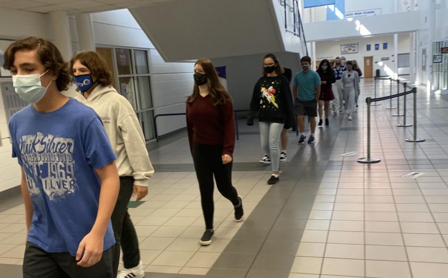 The freshmen from Fara Wiles English class toured the building as they walked 6-feet apart to social distance.