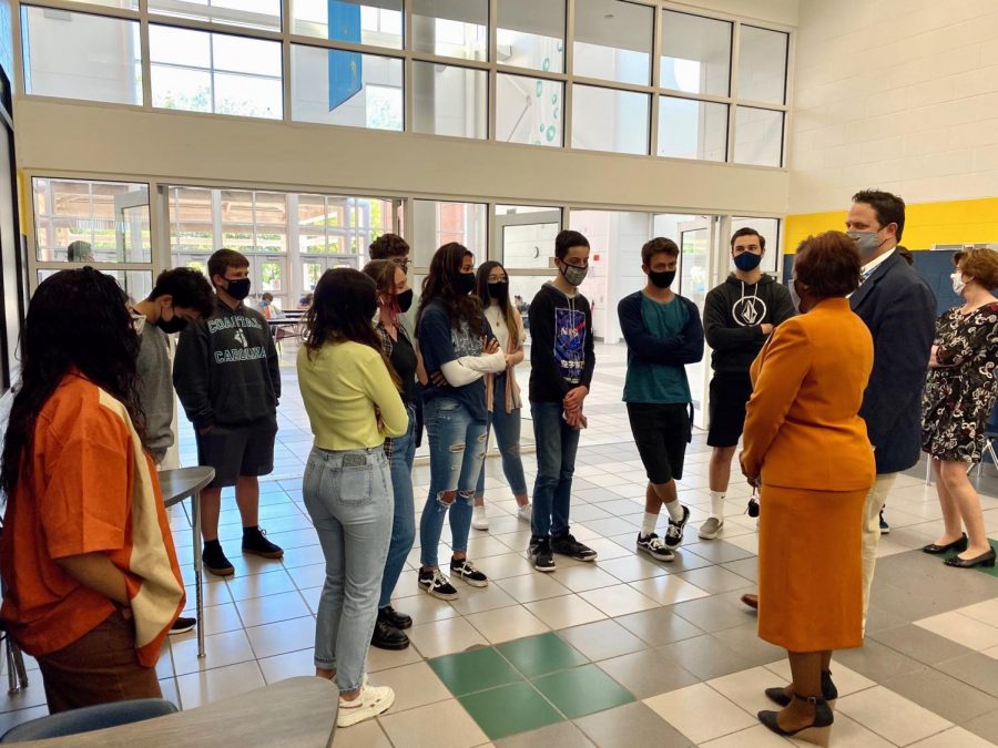 During advisory, journalism class listens to Dr. Aaron Spence, School Board member Sharon Felton, and other school officials to discuss future plans for the upcoming school year. 