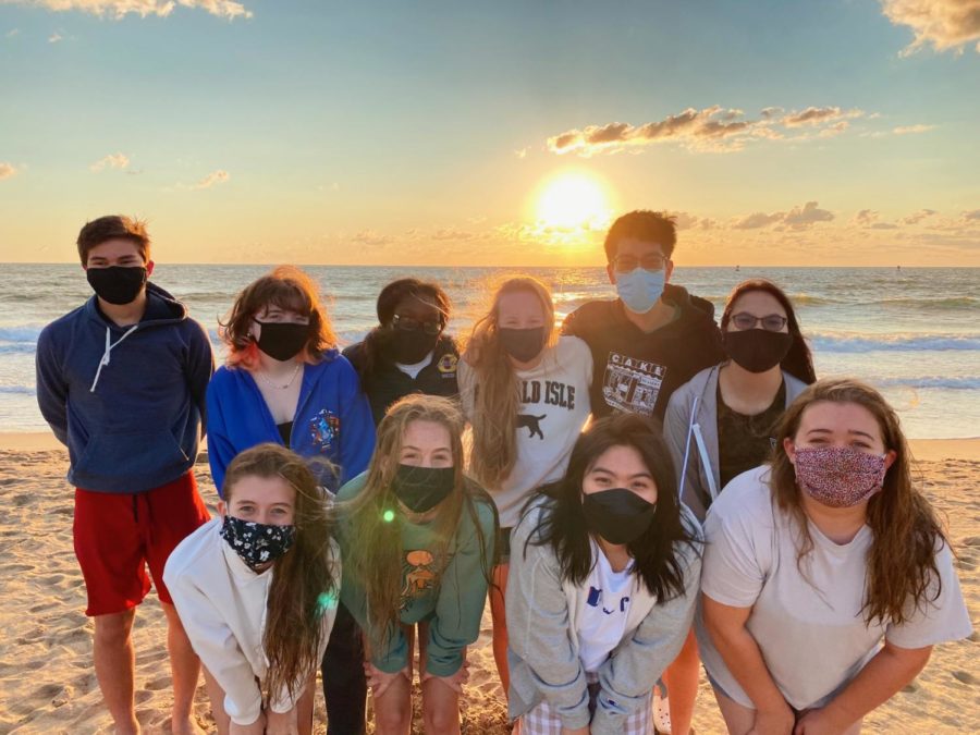 (Top row left to right) Logan Carolino, Allison Houpt, Chelsea Agyei, Caroline Camden, Justin Tran, (bottom row left to right) Ryan Smith, Isabelle Westlake, Lily Trinh, and Grace Mozingo who are a part of Class of 2022 Executive Board pose on 2nd street at the Oceanfront on Sept. 3.