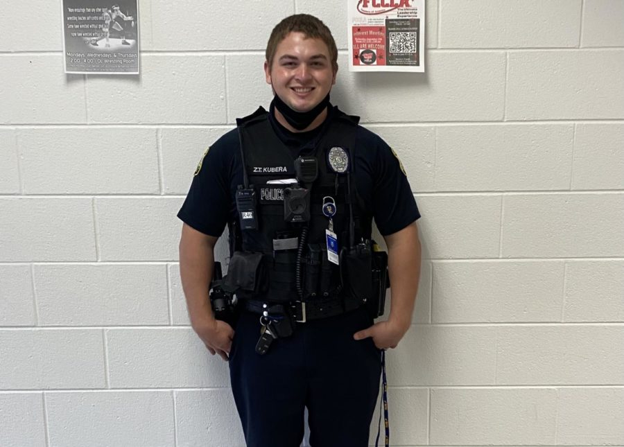 Officer Kubera visits Ocean Lakes High School for duty on Oct. 14. 