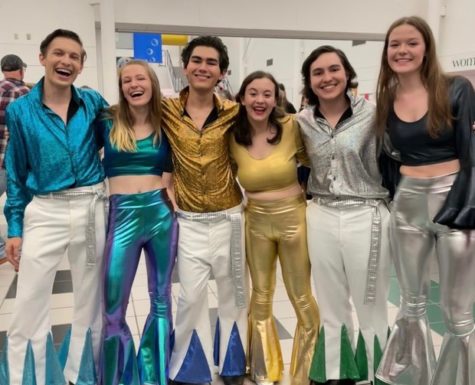 From left: Thomas Fuller, Kenzie Stinson , Thomas Locke, Erin Jones, Matthew Heilig, and Hanne Marcussen,  who played Rosie sport a few smiles after performing closing night at Ocean Lakes auditorium, Sun., May 15, 2022.