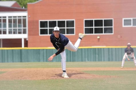 Blake Dickerson pitches during their game against Glenn Allen on April 30, 2022.