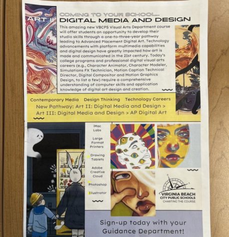 Flyer of the new Digital Art class located in room 106. Coming to Ocean Lakes in the 2022 - 2023 school year.  Taken on March 29, 2022
