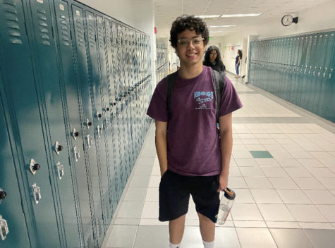 Senior Omar Abul-Hassan smiles in the OL hallway April 8, 2022 after taking home fourth place in the Regeneron International Science and Engineering Fair.