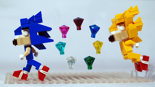 LEGO Sonic the Hedgehog, Chaos Emeralds and Super Sonic as seen in the new Sonic the Hedgehog movie released on April 8, 2022.