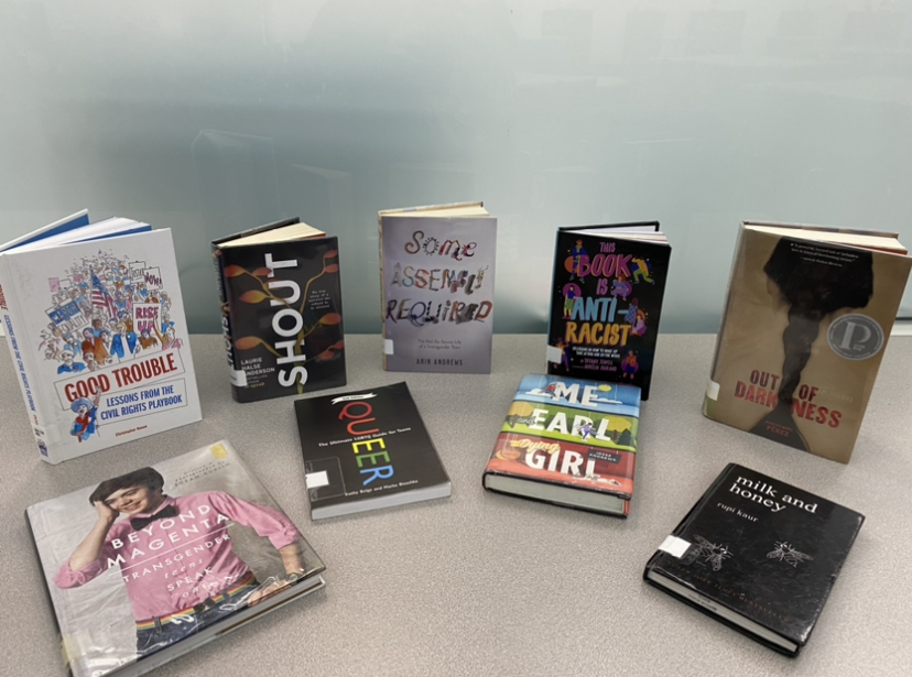 Good Trouble, Shout, Some Assembly Required, This Book is Anti-Racist, Out of Darkness, Beyong Magenta, Queer, Me Earl Girl and Milk and Honey are a few challenged or banned books which are available in the Ocean Lakes library.