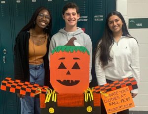 During this year’s annual Fall Fest, Sonia Kekeh, Drew Goodove and Anshi Bhatt practiced gratitude by collecting clothing donations from the community for the Disabled American Veterans Thrift.