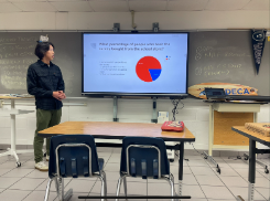 Club member Tyson Jacques analyzes statistics for the school store in room 104 on Wednesday, Dec. 7, 2022. 
