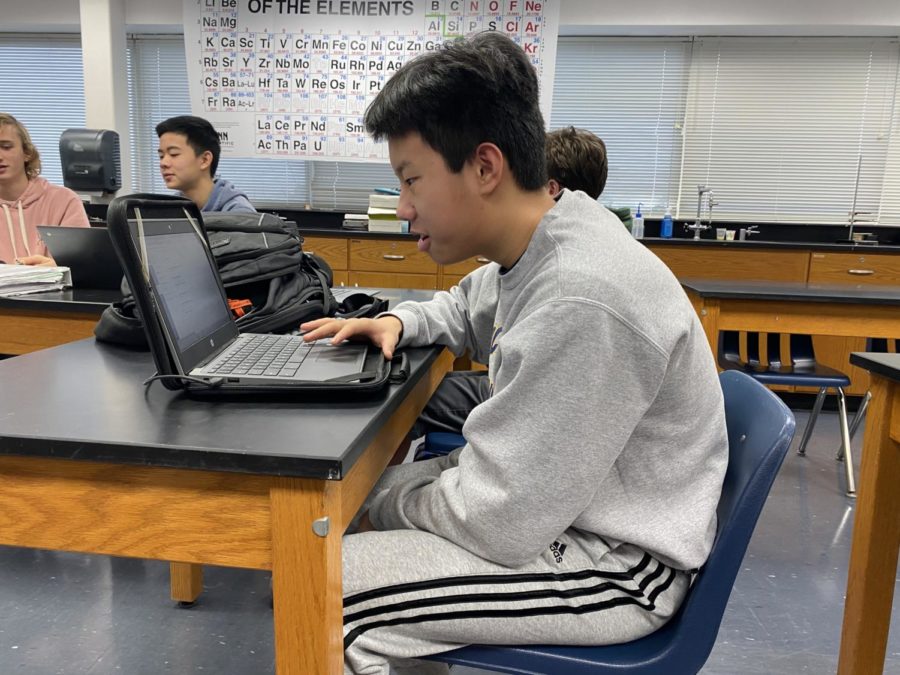 Sophomore Rockwell Li prepares for the AIME with practice problems on January 23, 2023.