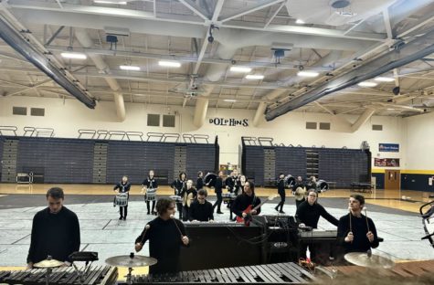 Indoor Percussion plays through their show, The Void at the open parent night before their first competition on Feb. 10, 2023, in the Ocean Lakes gymnasium. 