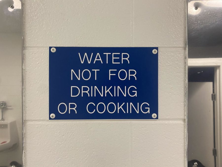 ‘Water not for drinking or cooking’ signs are placed all around the school to warn students about potential contamination. 