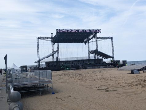 One of the two Something In The Water stages are set up before the start of the concert, taken on April 25, 2023.