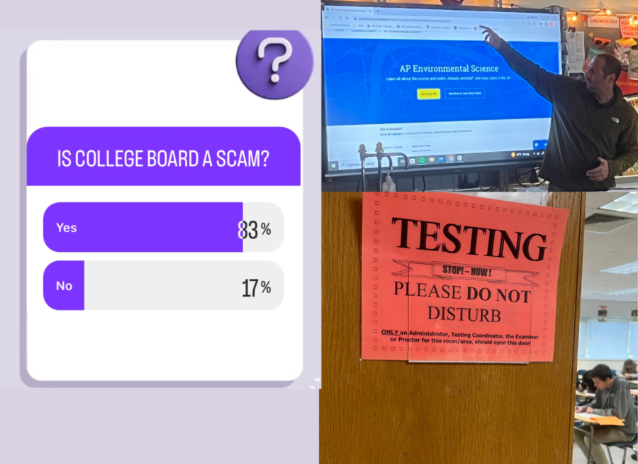 94 students responded to a poll asking whether or not they believed College Board is a scam and AP Environmental Science teacher Santo Ripa teaching the AP Classroom curriculum to his class April 26, 2023.