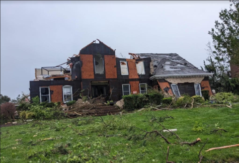 Aftermath of tornado causes roof destruction on April 30, 2023.