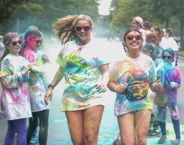 Alumnae Sophia Pommerenk and Savannah Kelly finish strong at the conclusion of the Abby Furco Memorial Color Run located in Lagomar on Oct. 15, 2023. 