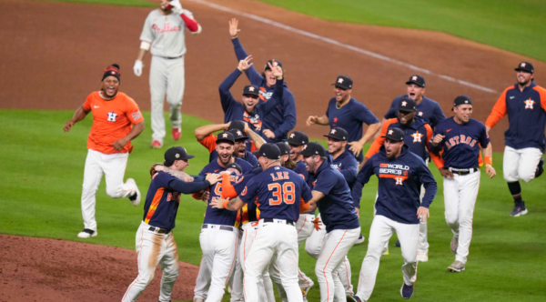 The Houston Astros rush Minute Maid Park after recording the final out of the 2022 World Series on Nov. 5. Photo used with permission from Tim Bradbury.