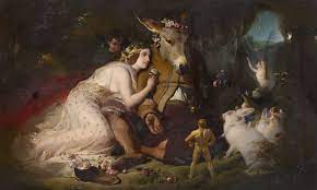 A painting which depicts a scene from a Midsummer Nights Dream. The fantastical show was bound to be comedic with its whimsical and mischevious characters. (Scene from A Midsummer Nights Dream. Titania and Bottom/Edwin Landseer/Google Cultural Institute/Public Domain)