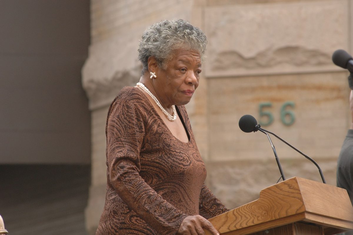Maya Angelou at the dedication of a memorial at the African Burial Ground National Monument in New York City, NY on Oct. 4, 2007. The monument was constructed to honor the memories of the free and enslaved Africans buried in Lower Manhattan. 
(Dedication of new memorial at the African Burial Ground National Monument in New York City, New York /Tami Heilemann/ WikimediaCommons/CC BY-SA 4.0)