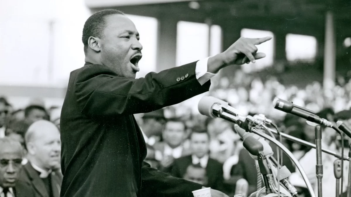 Martin Luther King Jr. giving his “I Have a Dream” speech, on Britannica. 