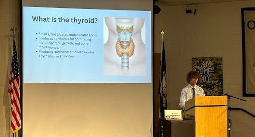 Ocean Lakes senior Aboubakr Sissoko presents his project about the different types of thyroid disease on March 22, 2024.