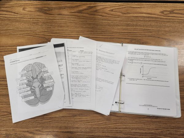 Senior Ashley Henry shares a day’s worth of homework in yearbook class on March 29, 2024. She spent three hours completing her homework which included calculus, physics, and anatomy worksheets.