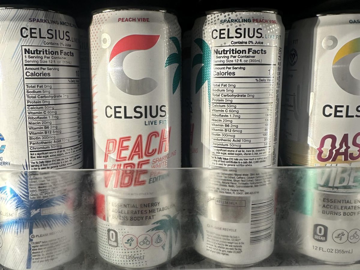 A stock of Celsius sits in a local 7-Eleven on Nimmo Parkway on May 24, 2024. Green tea extract, an ingredient in the drinks, can cause anxiety, tremors, irritability or sleeping difficulties.
