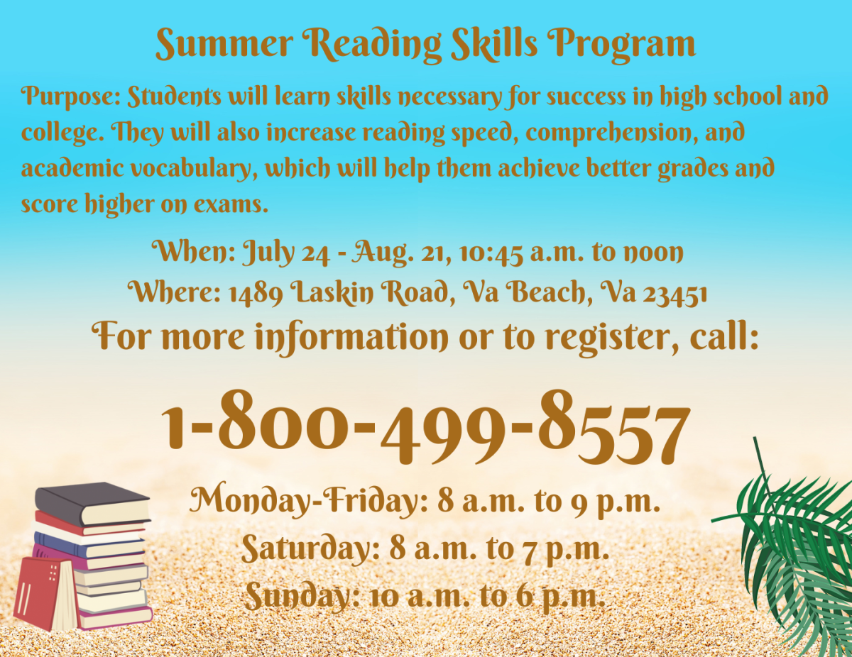 Virginia Beach hosts a summer reading skills program at Good Shepherd Lutheran Church on Laskin Road for students of all ages interested in improving reading efficiency, speed and comprehension from July 24 to Aug. 21, 2024.