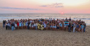 Incoming Ocean Lakes seniors gather for a big group photo as a commemorative beginning to their last year in high school during sunrise on Aug. 25, 2024. Photo used with permission from Chase Bonfiglio.